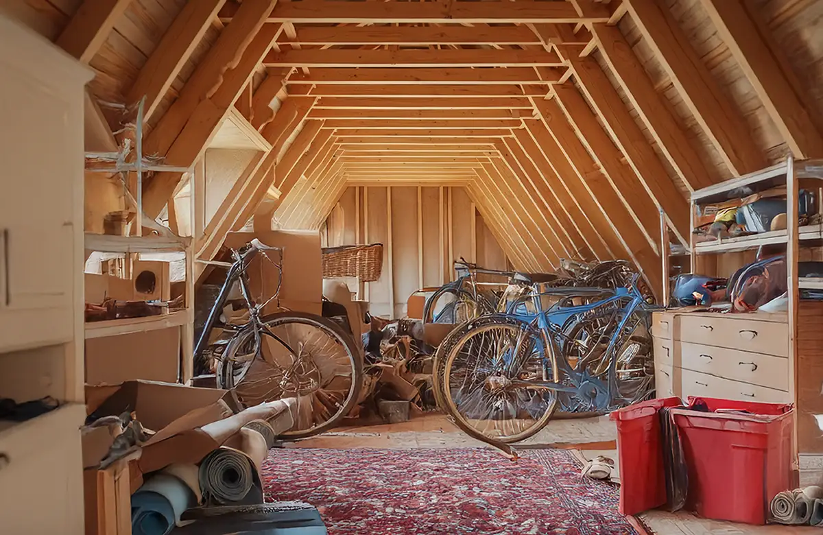 Kaiserfeld Entrümpelung Ein Dachboden voller Gerümpel wartet auf Räumung