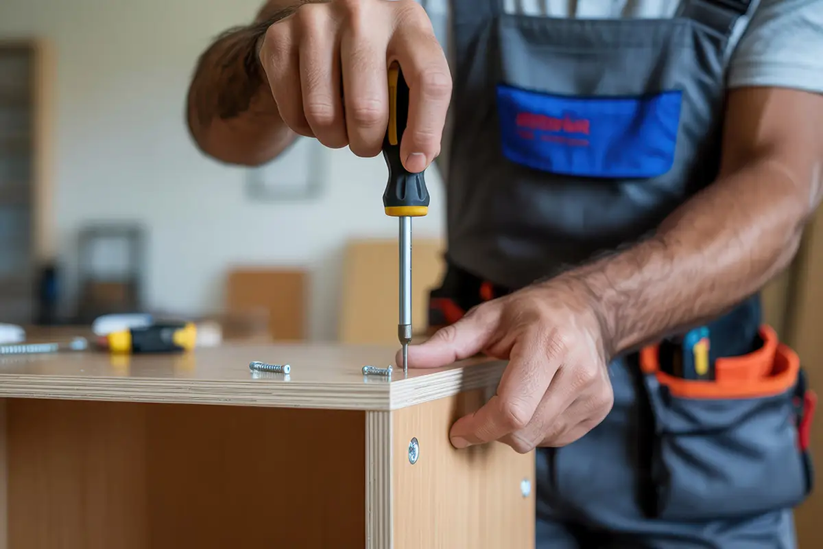 Kaiserfeld Entrümpelung Ein Profi-Umzugshelfer bei der Demontage von Möbeln